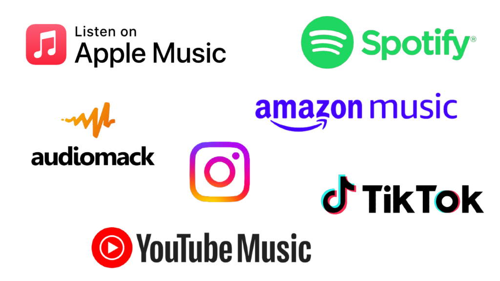 DSPs Apple Music, Spotify, Amazon music, Youtube music, TikTok, Instagram
